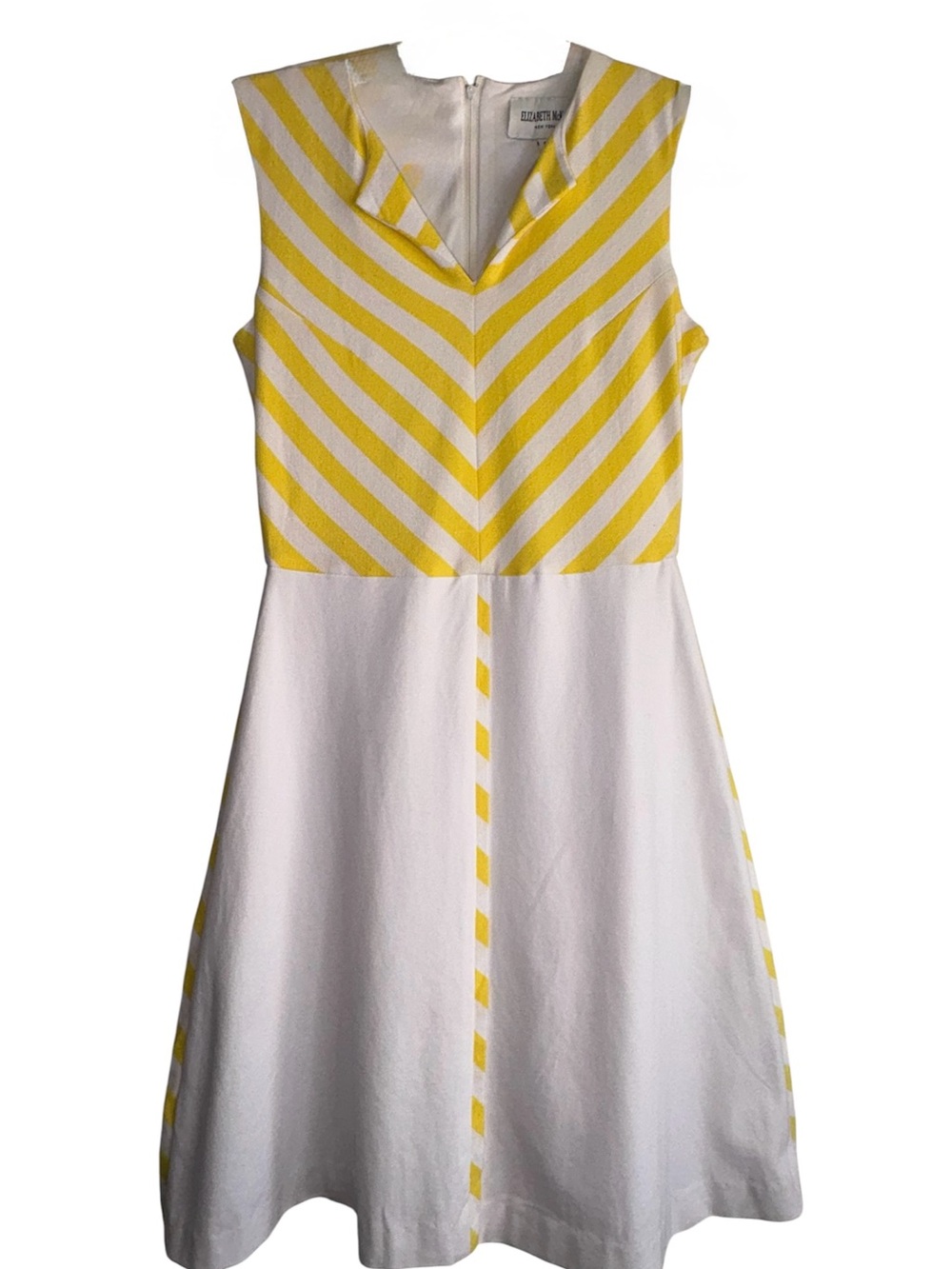 Elizabeth McKay Yellow and White Chevron Fit-and-Flare Dress